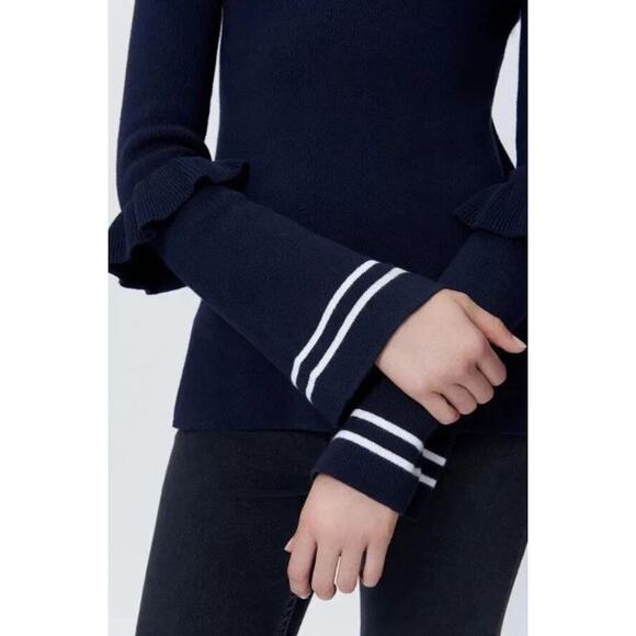 Rebecca Minkoff Cara Ruffle Bell Sleeve Pullover Sweater Navy Blue Women's XS - Picture 2 of 6